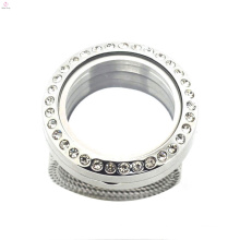 Factory price round crystal 316l living glass stainless steel floating lockets jewelry rings